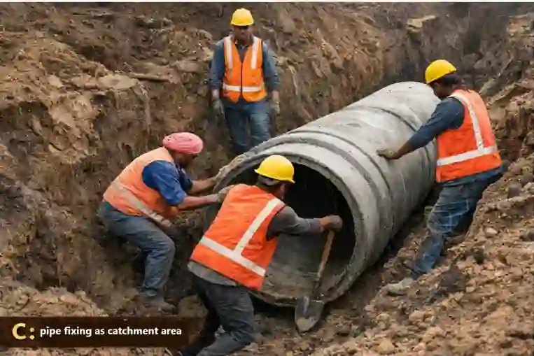 Catchment Area - Pipe Laying by Workers 