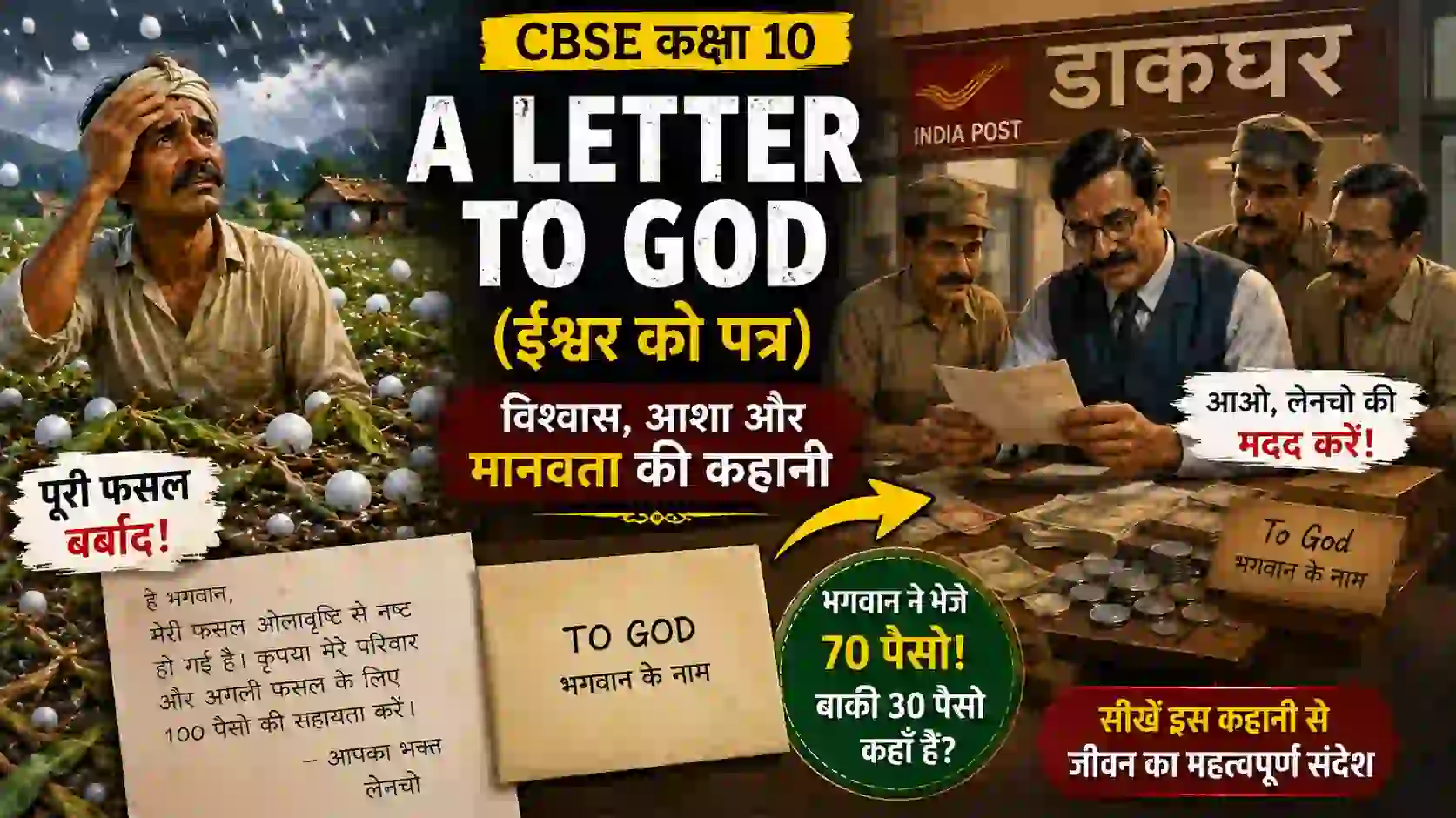 A Letter to God Summary in Hindi Class 10 | Lencho and Postmaster Scene | CBSE First Flight Chapter 1